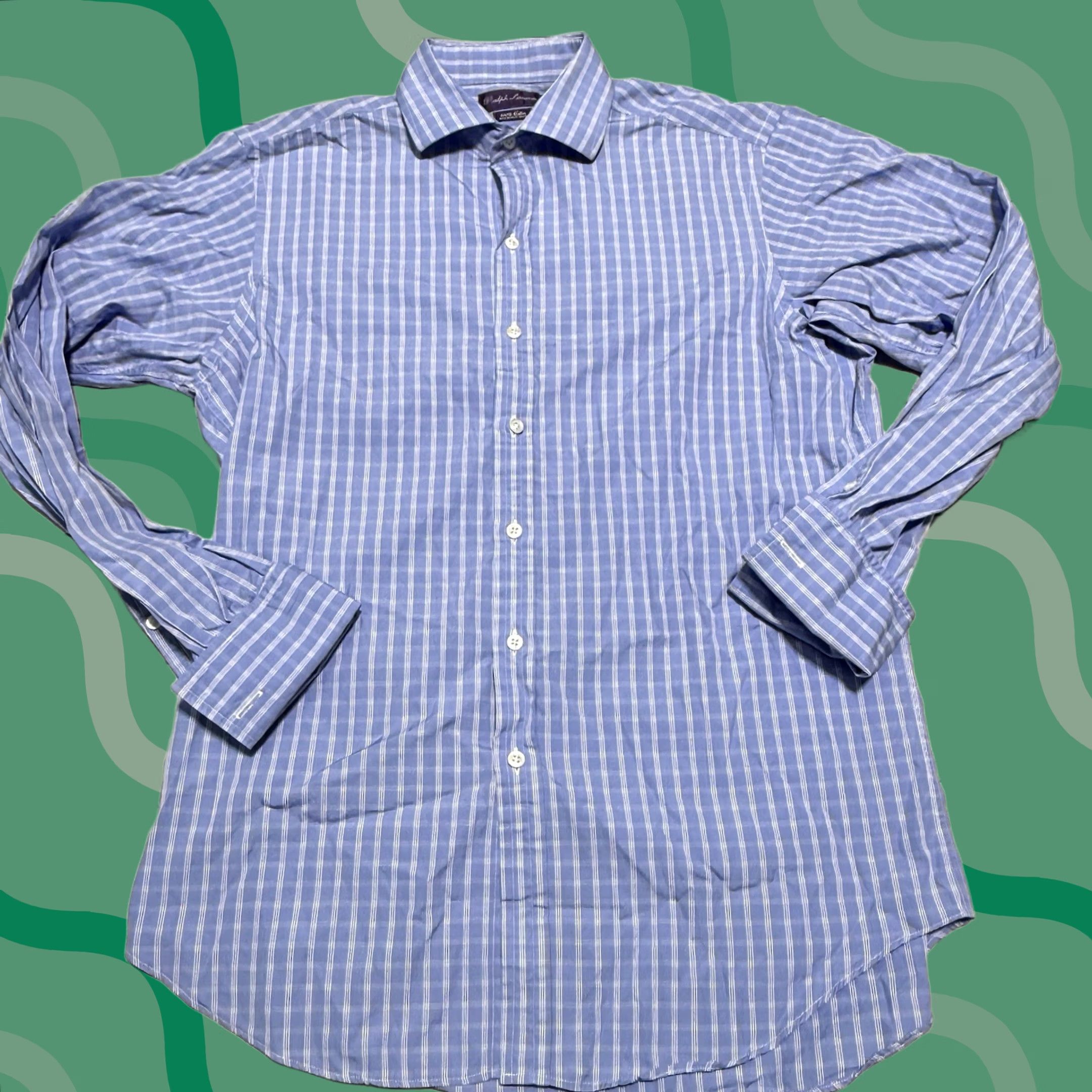 Ralph Lauren Purple Label Polo Ralph Lauren Purple Label Dress Shirt Mens 16 Blue UK Button-Down Collared Barrel Cuff 100% Cotton Regular Blue Shirt Mens Size 42R - 1 Thumbnail