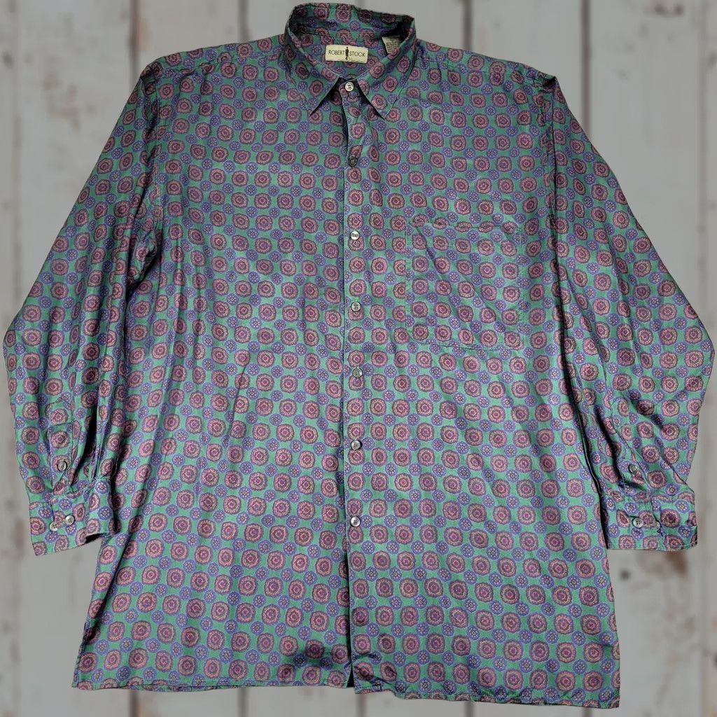 Vintage VINTAGE Robert Stock Geometric Patterned Button Up Long Sleeve Shirt Mens Size Lg Green Size US L / EU 52-54 / 3 - 1 Thumbnail