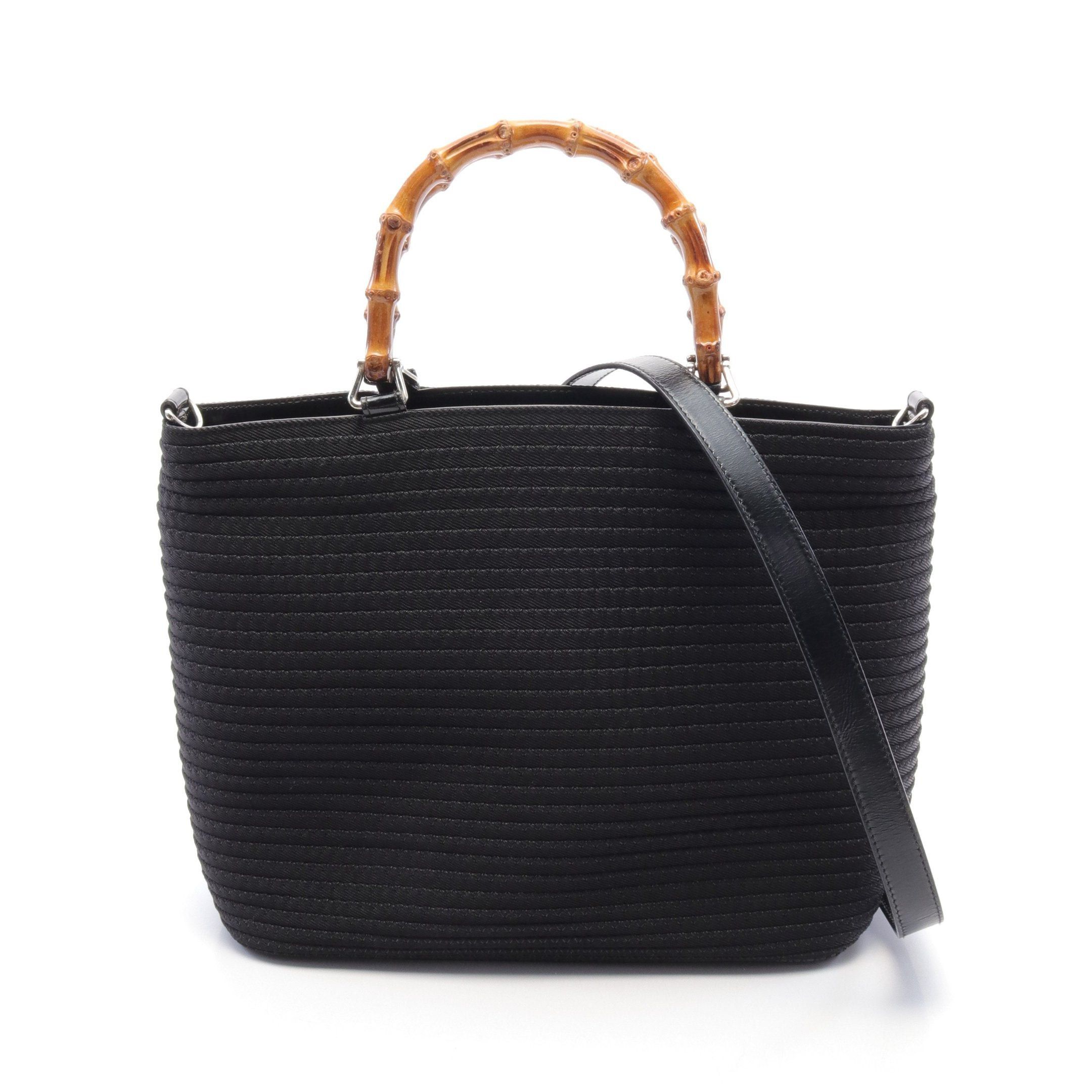 Gucci Gucci Bamboo Handbag Canvas Leather Black Size ONE SIZE - 1 Thumbnail