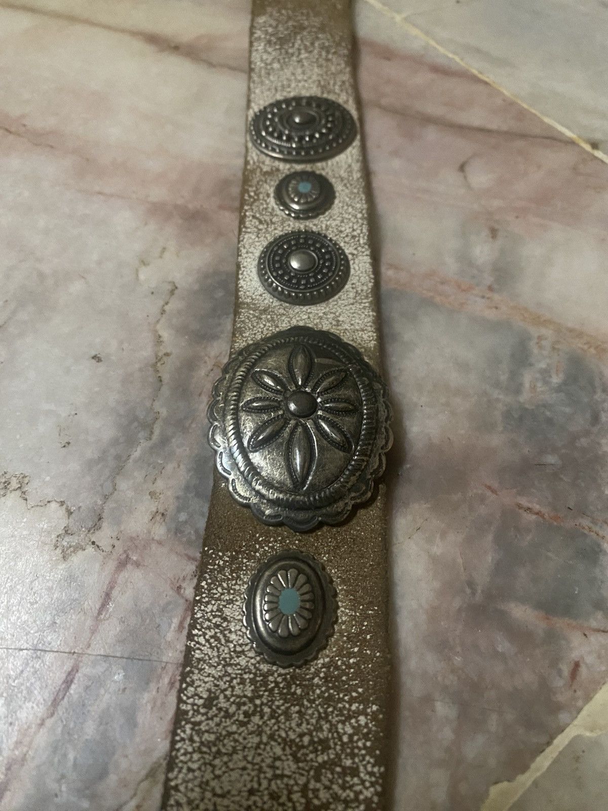 Genuine Leather Vintage Distressed Embellished Belt Size ONE SIZE - 1 Thumbnail