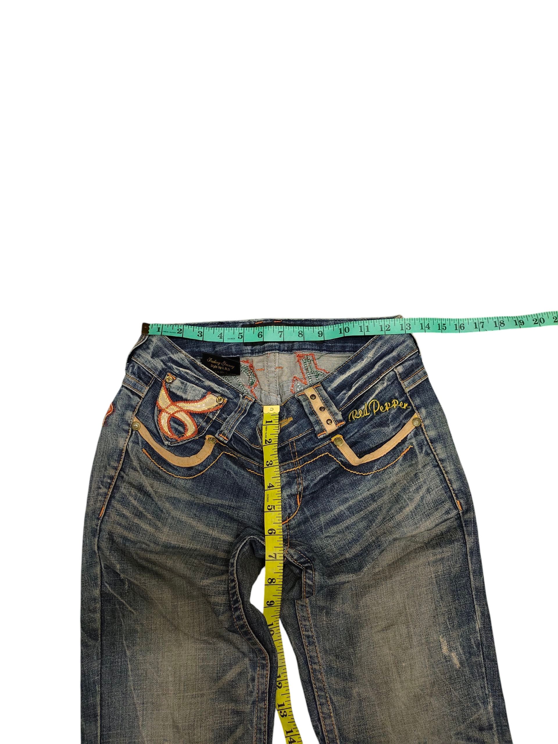 Le Grande Bleu (L.G.B.) Flare Jeans Red Pepper Embroid Distress Bootcut Low Rise Y2k Size US 27 - 19 Thumbnail