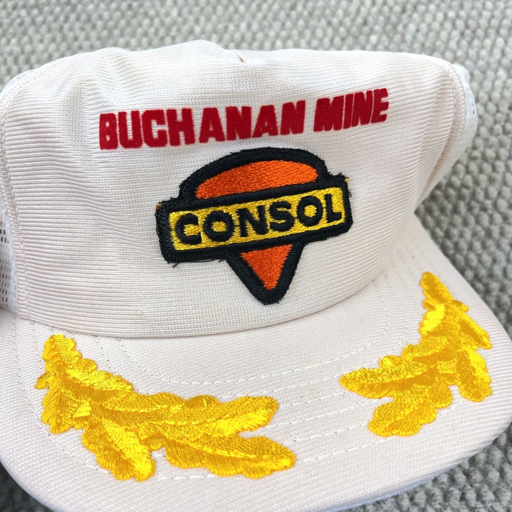 Coal VINTAGE Buchanan Coal Mine Trucker Hat 80s 90s Made In USA White Consol Patch Leafs Mens One Size Size ONE SIZE - 2 Thumbnail