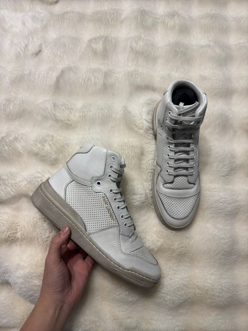 Saint Laurent Paris Saint Laurent Paris Old high-top shoes made of pure white Size US 7 / EU 40 - 1 Thumbnail