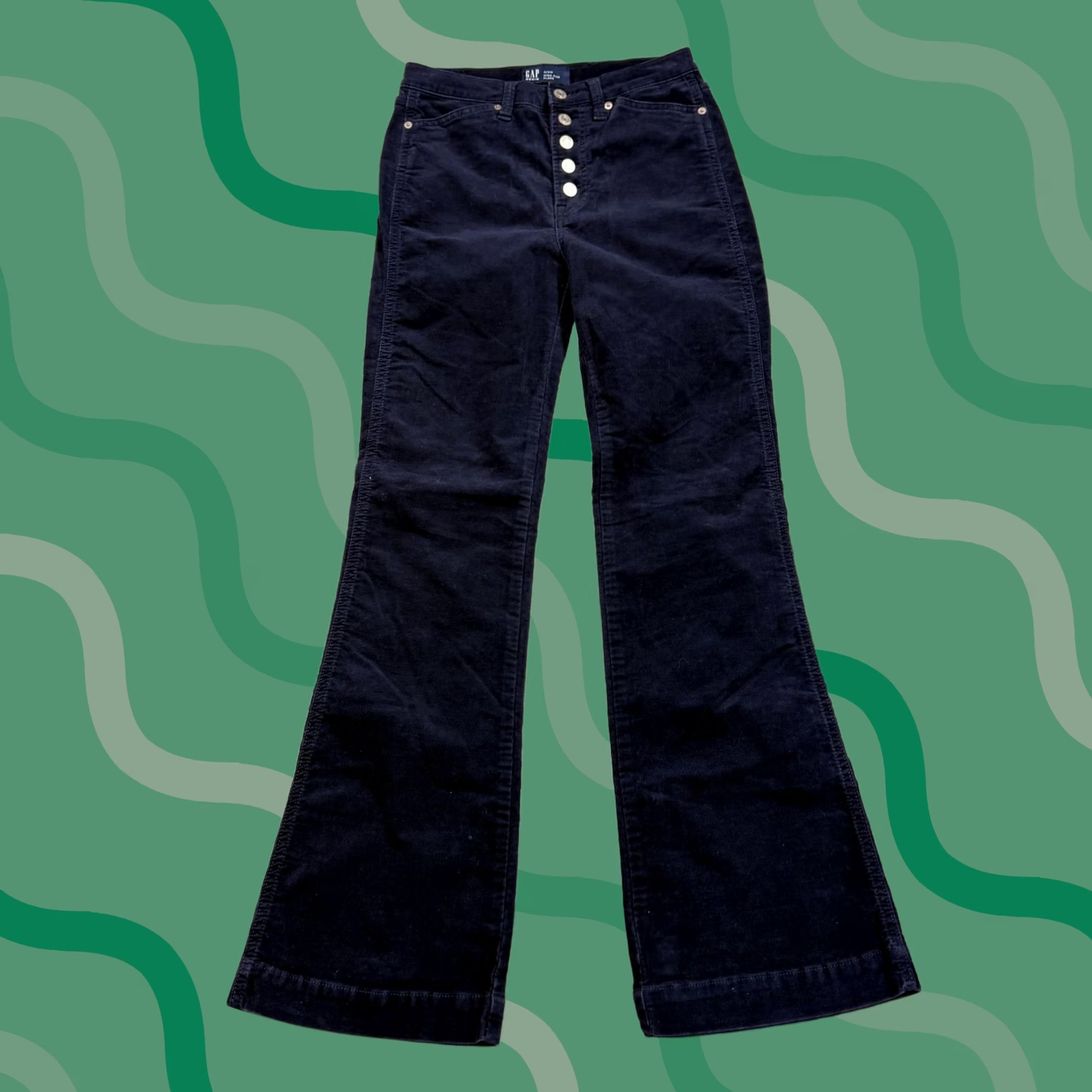Gap Gap Blue Corduroy High Rise Flare Button Fly Chino Pants Womens 4/27R Casual Pockets 32in Inseam 27in Waist Size 27" / US 4 / IT 40 - 1 Thumbnail