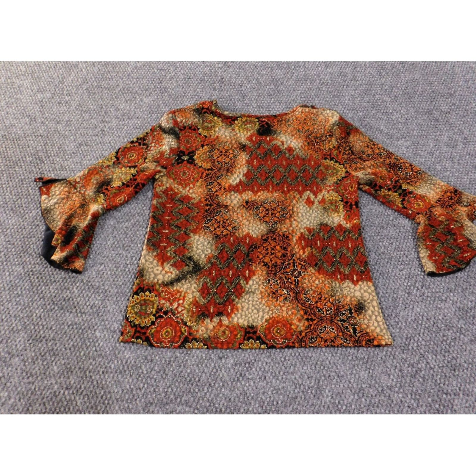 Coldwater Creek Coldwater Creek Blouse Shirt Women S Orange Geometric V-Neck Pullover Stretch Long Sleeve Cardigan Top Size S / US 4 / IT 40 - 7 Thumbnail