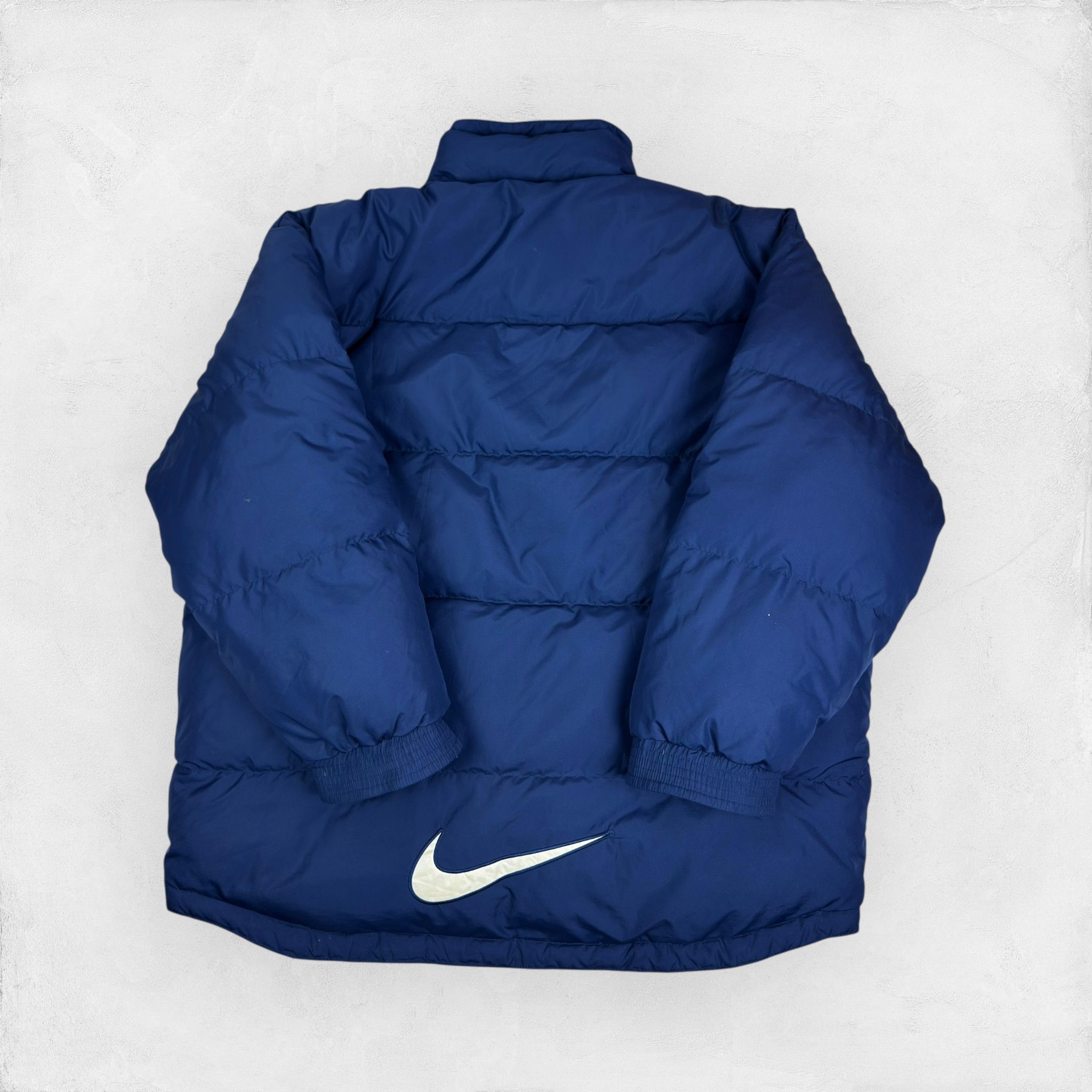 Nike Nike Men's Navy White Swoosh Full Zip Puffer Down Jacket XL Size US XL / EU 56 / 4 - 1 Thumbnail