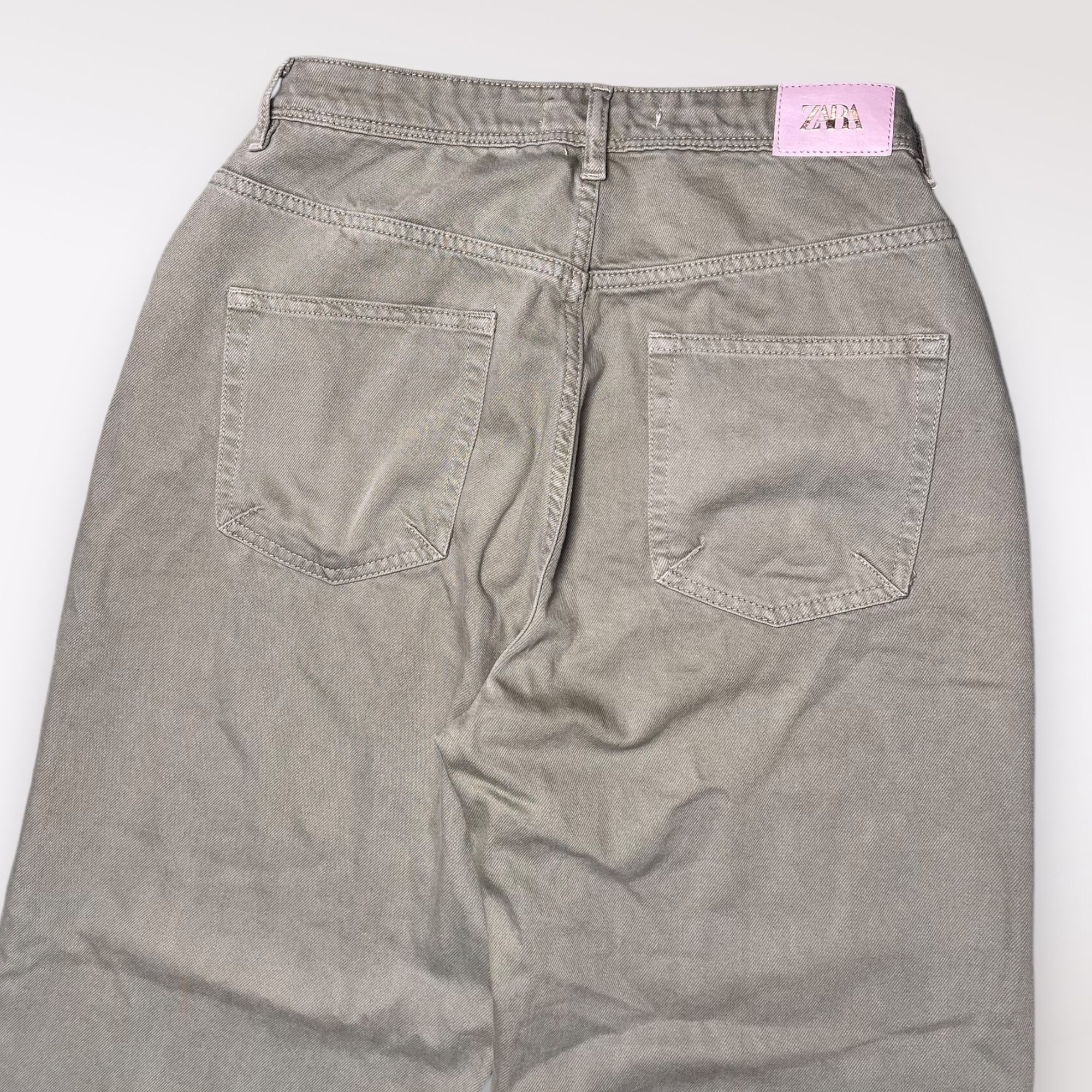 Zara Zara Wide-Leg Jeans Green Denim Cotton SEE MEASUREMENTS Size 26" / US 2 / IT 38 - 5 Thumbnail