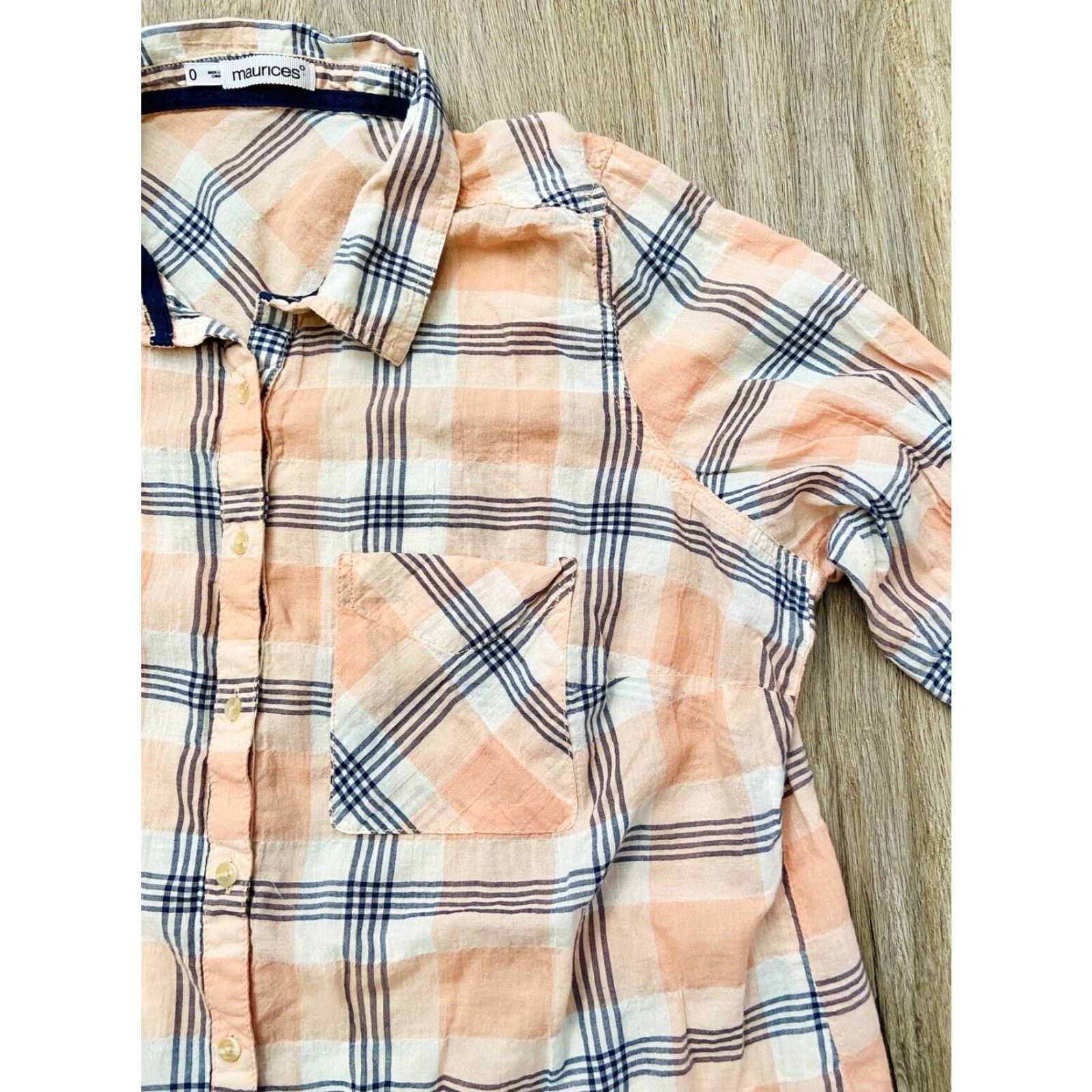 Vintage Maurices Button-Down Shirt Pink Plaid Front Pocket Women’s Size 0 Long Sleeve Adult Small Pink Plaid Mens? Wait. Size XS / US 0-2 / IT 36-38 - 4 Thumbnail