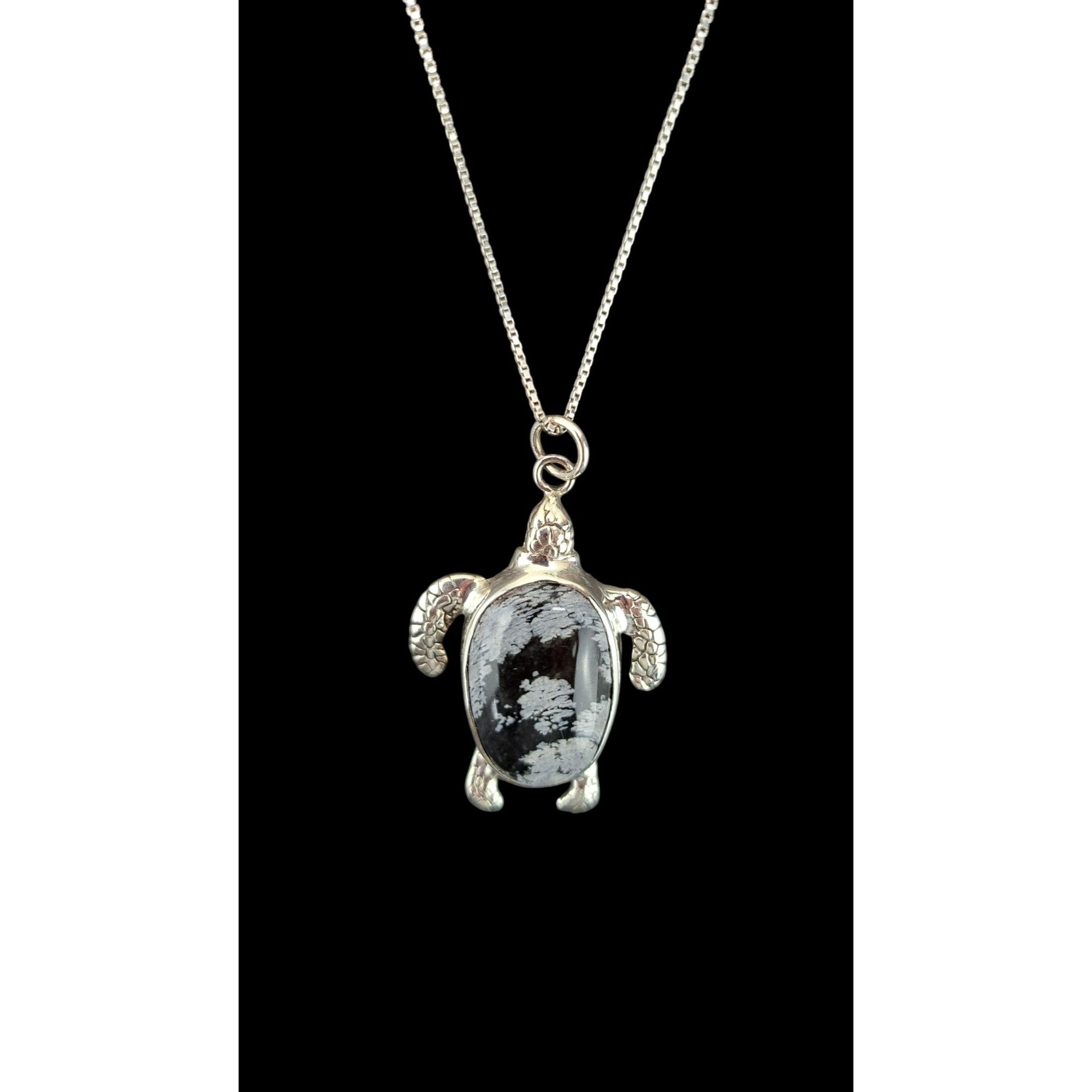 Vintage Vintage Turtle Pendant Necklace Snowflake Obsidian Stone Cha Size ONE SIZE - 4 Thumbnail