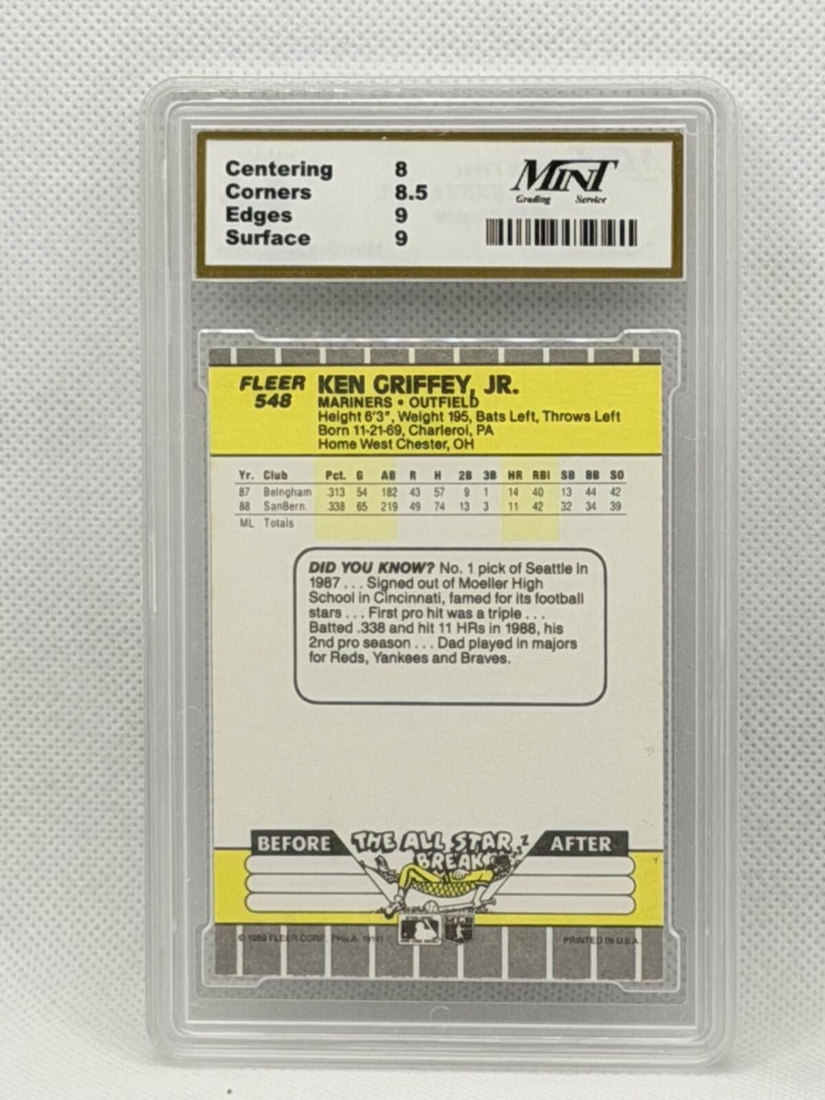 Golf le Fleur 1989 Fleer Ken Griffey Jr. #548 Rookie Baseball Card Graded Size ONE SIZE - 9 Thumbnail