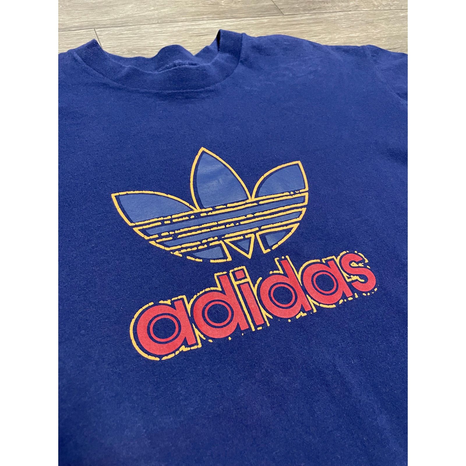 Adidas × Vintage Vintage Original Adidas Spellout Logo Blue Tee 90s Sz L Size US L / EU 52-54 / 3 - 2 Thumbnail