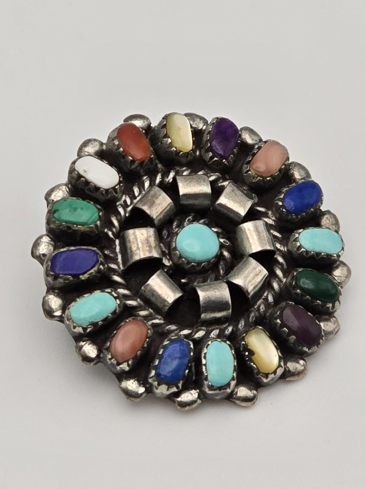 Sterling Silver Vintage Lorraine Waatsa Zuni Sterling Stone Cluster Earrings Size ONE SIZE - 4 Thumbnail