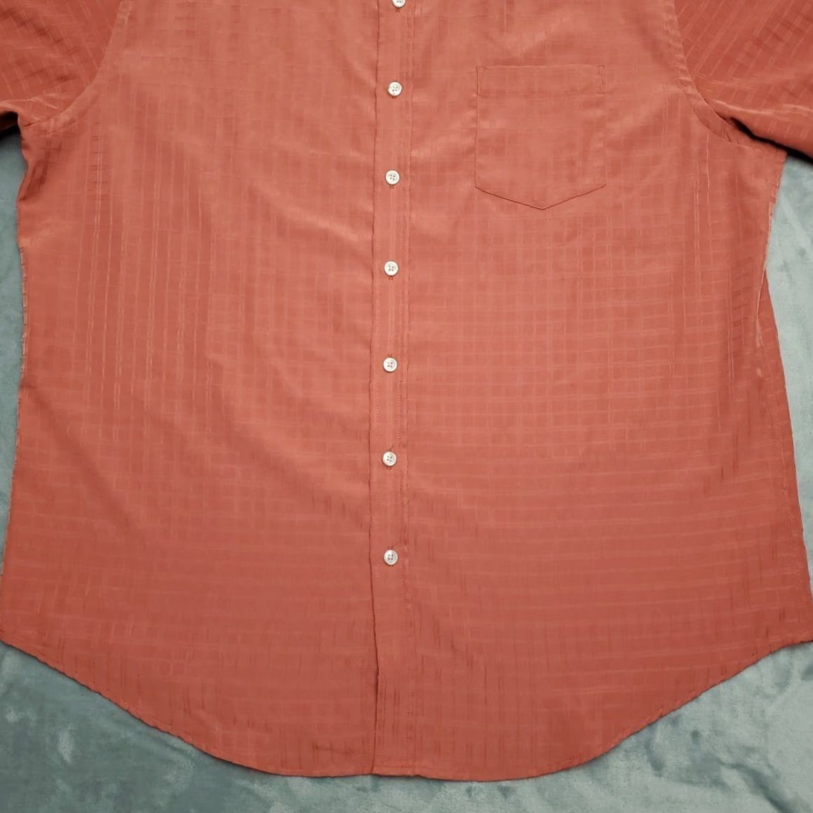 Croft & Barrow Croft Barrow Easy Care Shirt Mens XL Salmon Textured Check Short Sleeve Shirt Size US XL / EU 56 / 4 - 2 Thumbnail