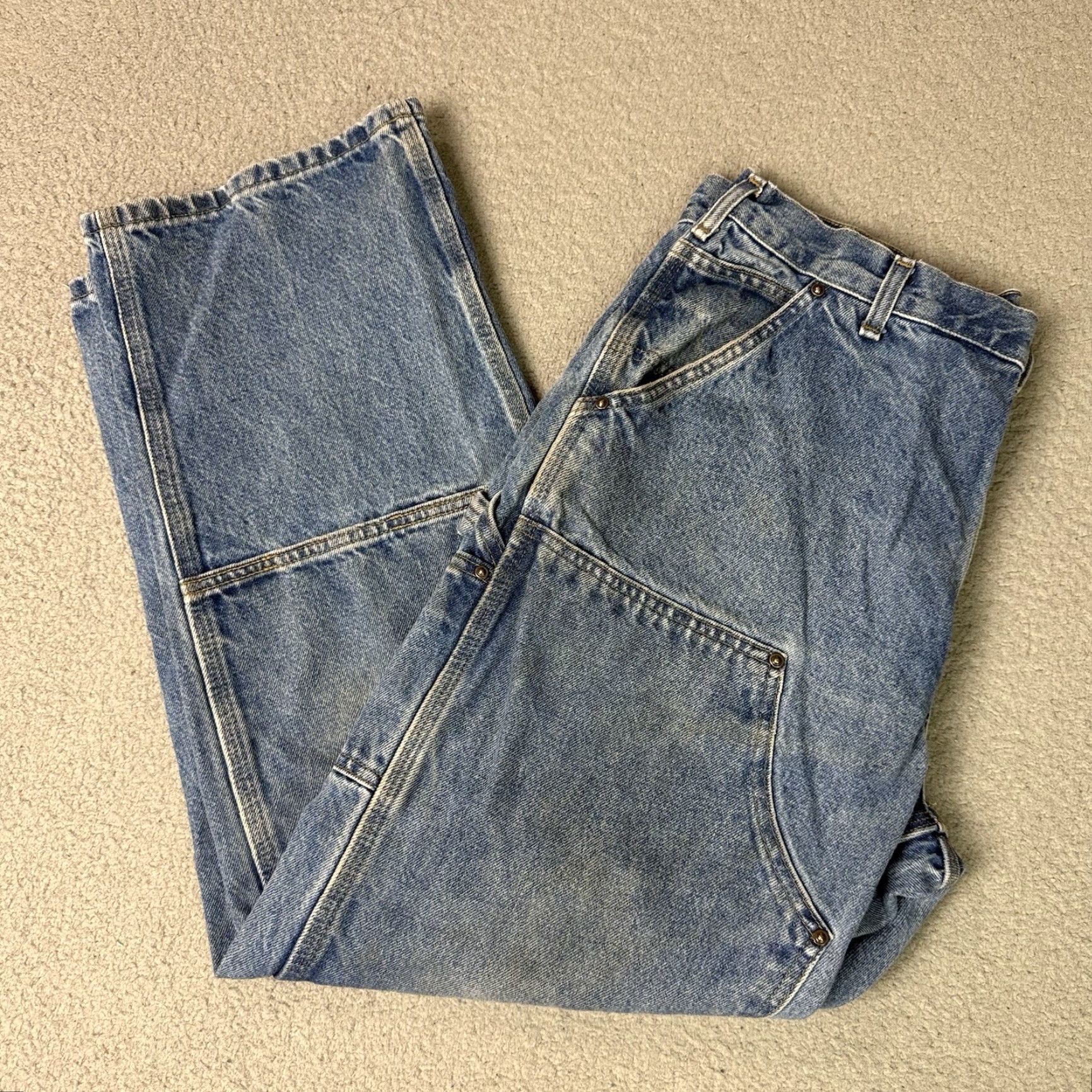 Carhartt Carhartt Jeans Mens 36x30 Blue Denim DST B13 Dungaree Workwear Distressed 5-Pocket Logo Mid Rise Relaxed Straight Size US 36 / EU 52 - 2 Thumbnail