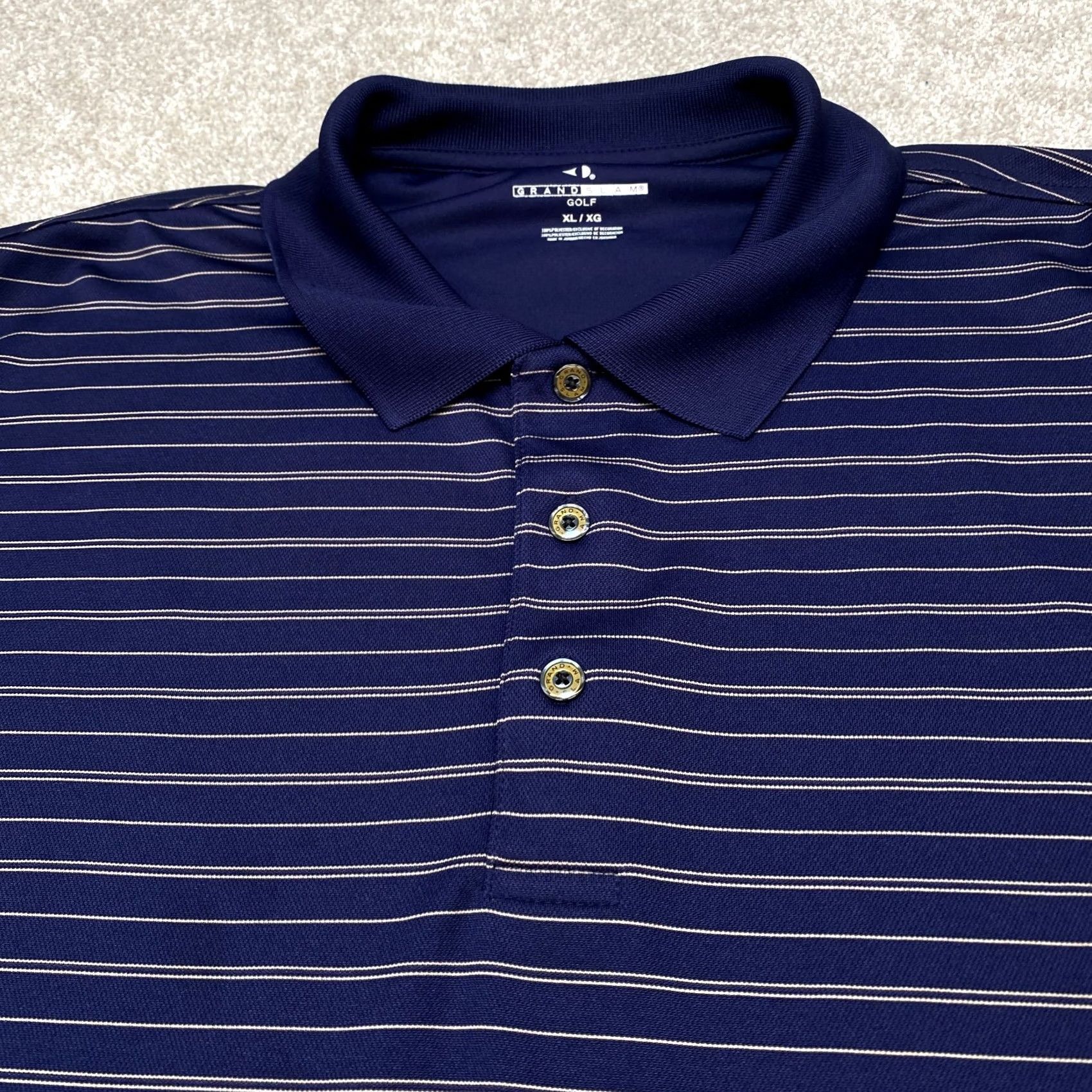 Vintage VINTAGE Grand Slam Polo Shirt Men XL Blue Gray Striped Short Sleeve Golf 6798 Size US XL / EU 56 / 4 - 2 Thumbnail