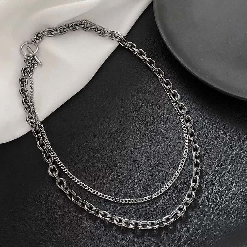 Jewelry Chrome Silver Chain Classic Goth Vibe Pendant Necklace Size ONE SIZE - 2 Thumbnail