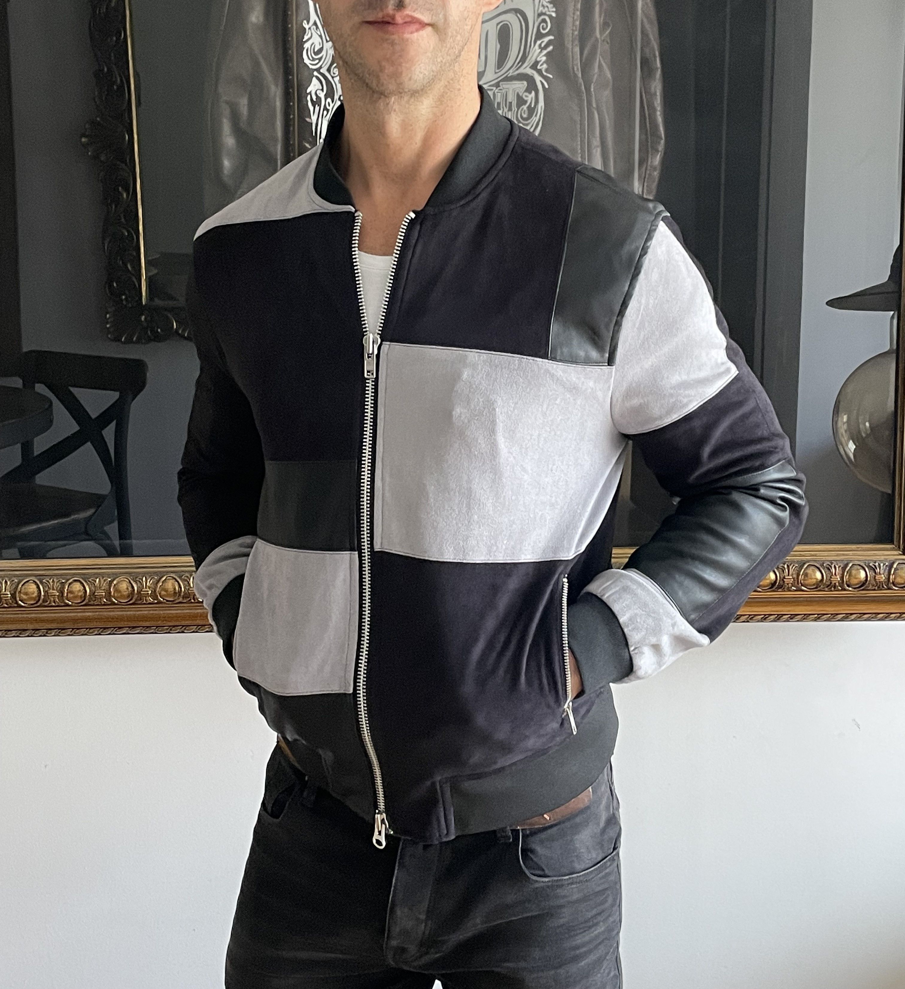 Other Patchwork Leather Suede Black Grey Bomber Jacket Sandro Size US M / EU 48-50 / 2 - 2 Thumbnail