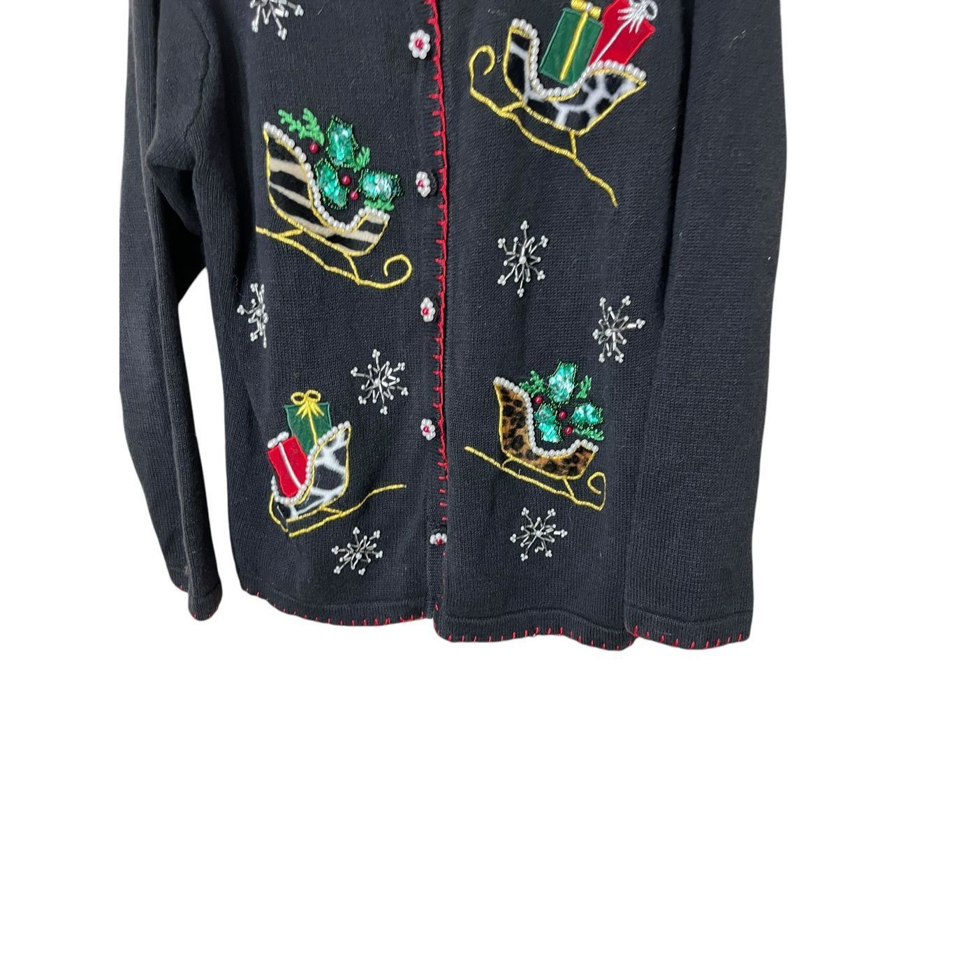 Other Vintage BP Design Christmas Cardigan Leopard Fur Sleighs Seq Size S / US 4 / IT 40 - 4 Thumbnail
