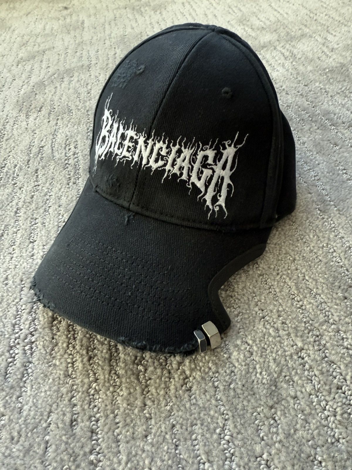 Balenciaga Balenciaga Distressed DIY Metal outline cap Black | Grailed