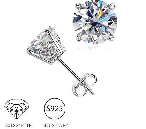 Jewelry × Sterling Silver 925 silver moissanite 2 carat four-prong earrings Size ONE SIZE - 2 Thumbnail
