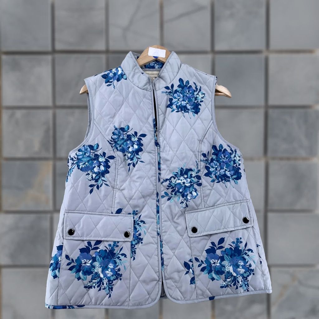 Vintage Appleseed's Quilted Vest Womens M Gray Blue Floral Lightweight Sleeveless Zip Up Size M / US 6-8 / IT 42-44 - 1 Thumbnail