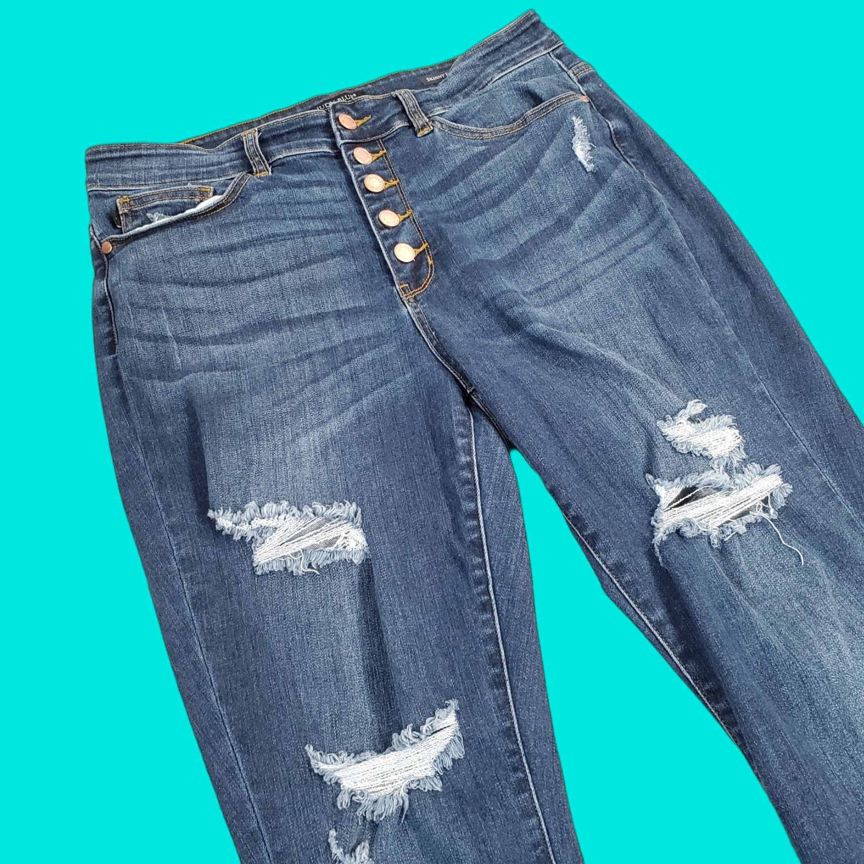 Vintage Judy Blue Jeans 16W Womens Skinny Fit Faded Distressed Dark Stretch Button Fly Size 24" / US 00 / IT 34 - 1 Thumbnail