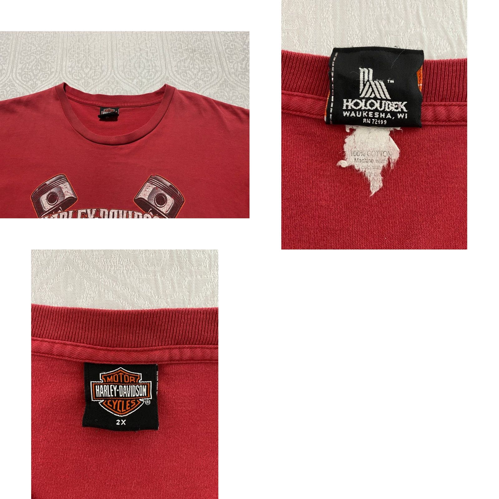 Harley Davidson VINTAGE Harley-Davidson Tee 2XL Red Crew Neck Short Sleeve Pistons Eagle Graphic 2005 Orlando Florida Mens Size US XXL / EU 58 / 5 - 8 Thumbnail