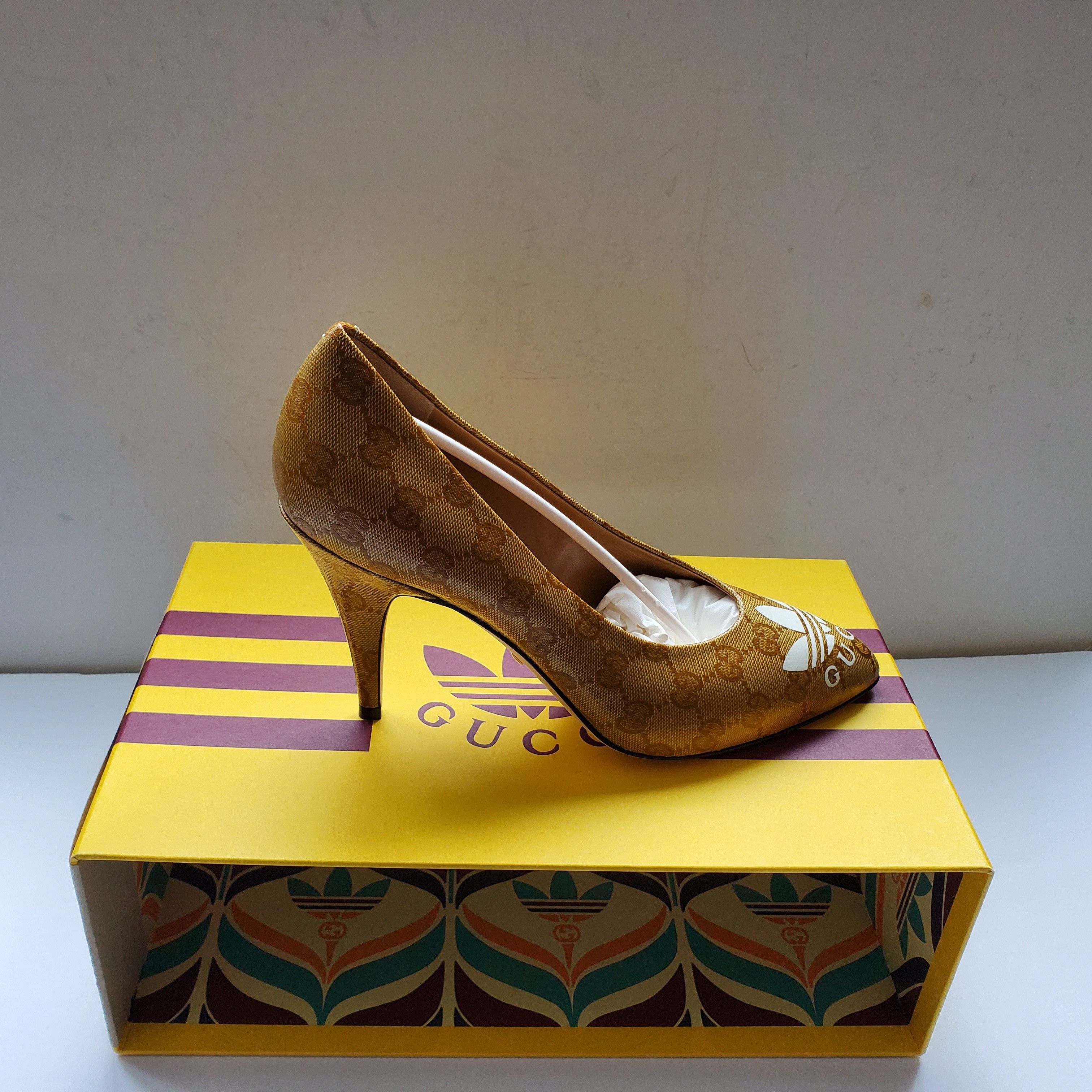image of Nib Gucci X Adidas GG Monogram Pumps Heel Shoes- It 38.5 Shoes in Beige, Women's