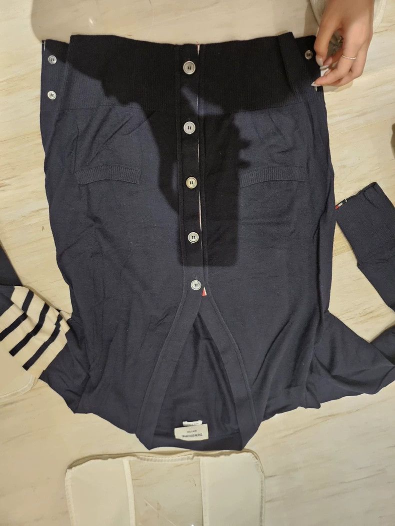 Thom Browne Thom Browne size3 A Tibetan blue four-striped knit cardigan Size US L / EU 52-54 / 3 - 1 Thumbnail