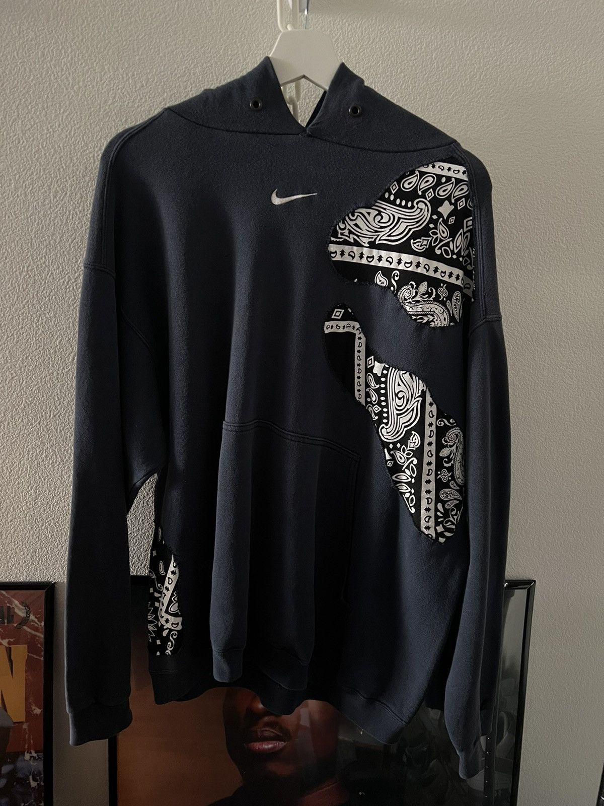 image of Vintage 90’S Nike Middle Center Swoosh Hoodie Reworked in Navy, Men's (Size Large)