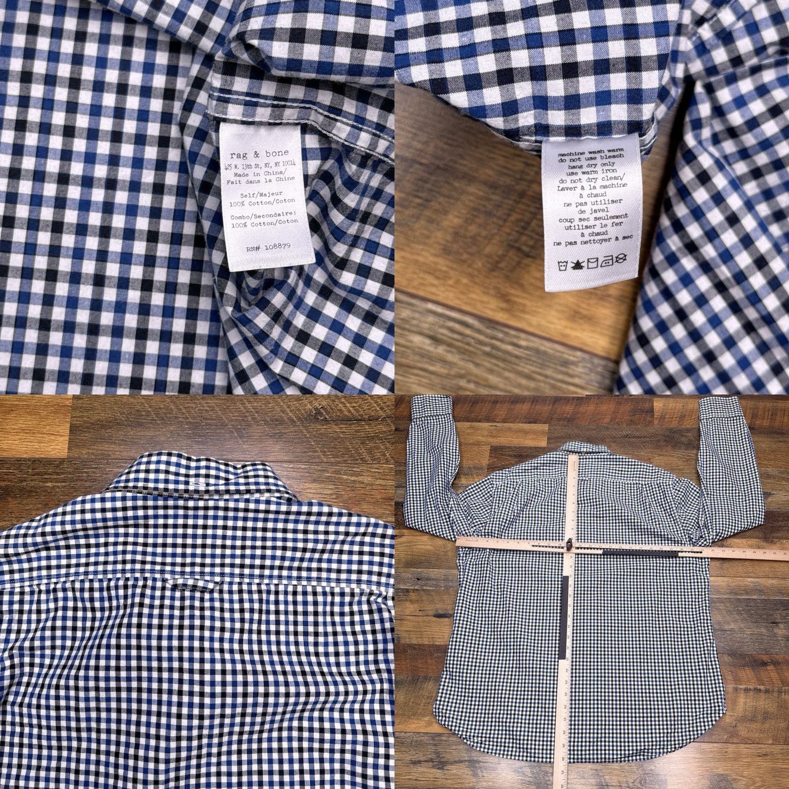 Rag & Bone Rag & Bone Shirt Mens XL Blue Check Button-Up Casual, Travel, Party/Cocktail, Long Sleeve, Collared, Button-Down, Knit Cotton, Regular Fit Size US XL / EU 56 / 4 - 8 Thumbnail