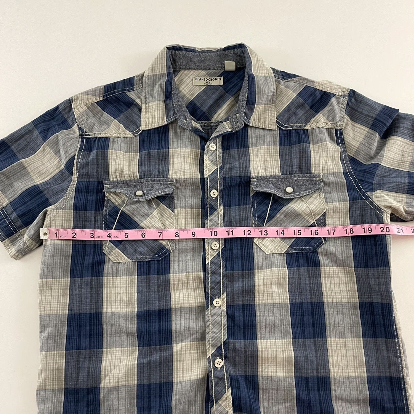 Bones Beans X Bones Plaid Short Sleeve Button-Up Shirt L Men Blue Gray Size US L / EU 52-54 / 3 - 4 Thumbnail