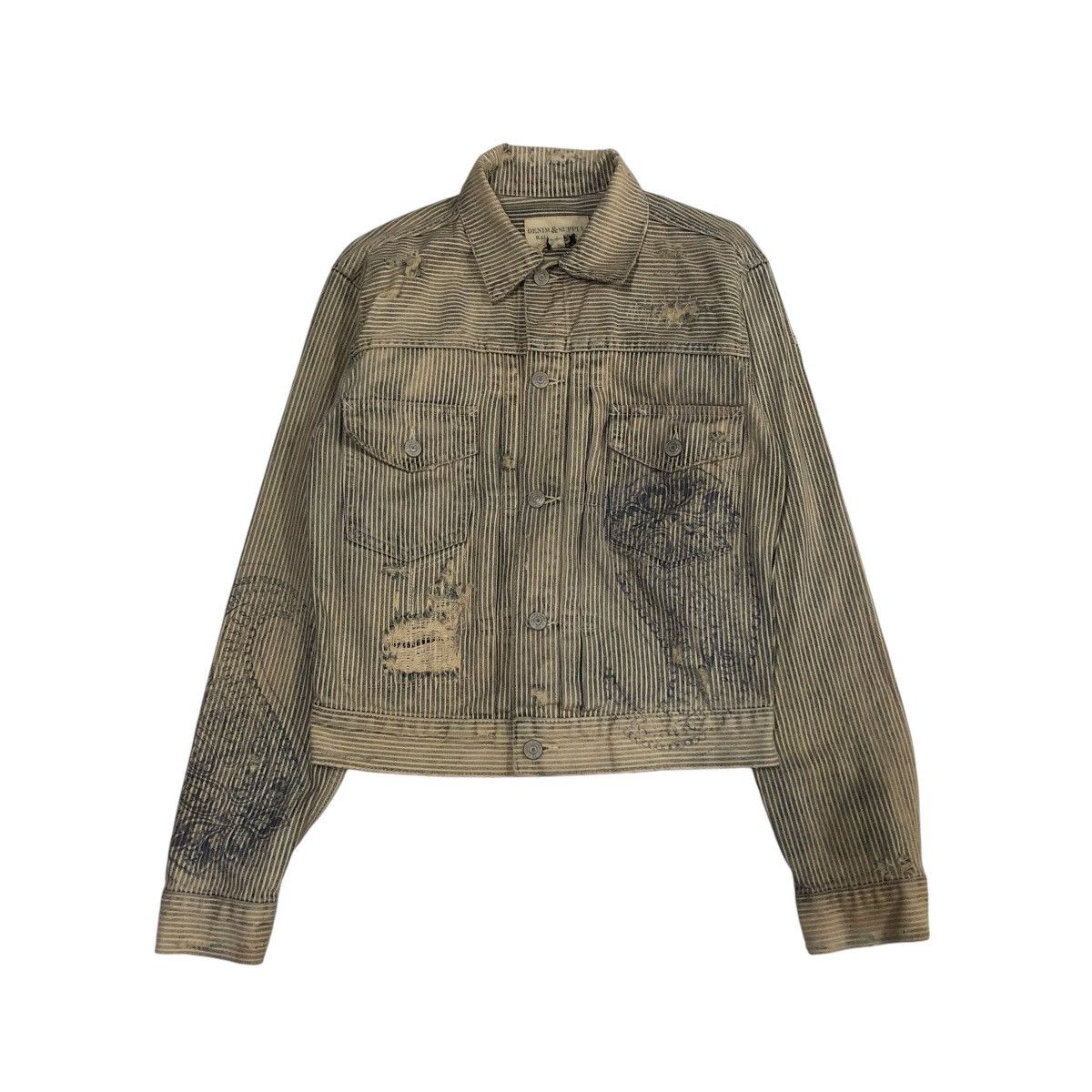 Ralph Lauren 🔥VINTAGE CROPPED BIKER JACKET HICKORY CHORE DENIM & SUPPPLY Size US XS / EU 42 / 0 - 1 Thumbnail