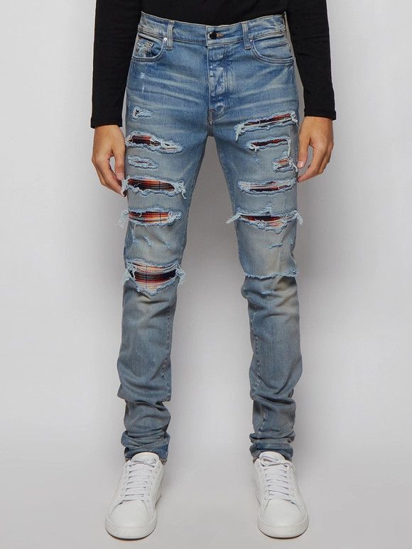 Amiri o1w1db10525 Plaid Thrasher Jeans in Blue Size US 32 / EU 48 - 2 Thumbnail