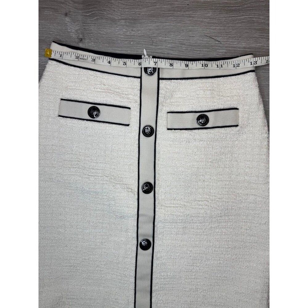 Sandro Cream Tweed Mini Skirt Contrast Trim Button Detail Parisian Size 26" / US 2 / IT 38 - 6 Thumbnail