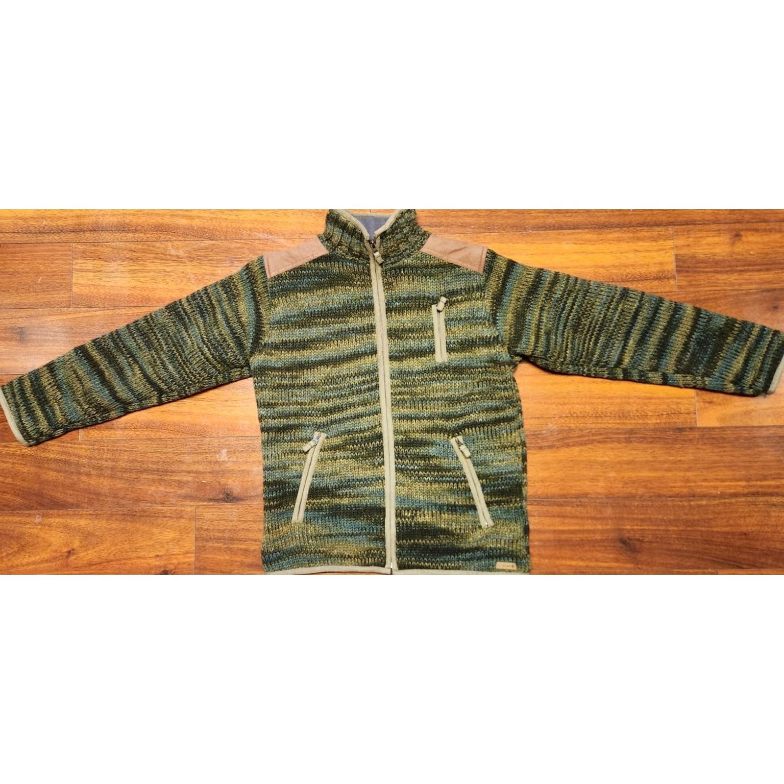 Vintage VINTAGE Laundromat Sweater Jacket Full Zip Elbow Patch 100% Wool Adult M Handknit Green, 90s, Casual, Classic Mens Size US M / EU 48-50 / 2 - 5 Thumbnail