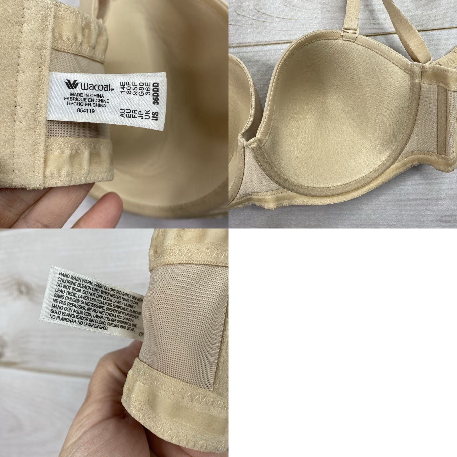 Vintage Wacoal Red Carpet Strapless Underwire Bra 36DDD Beige Full Coverage T-Shirt Bra 854119 Womens Size ONE SIZE - 8 Thumbnail