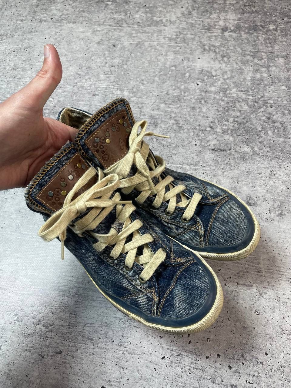 Diesel Vintage 00s Diesel Studded Lace Up Denim Shoes Y2K Size US 7 / EU 40 - 2 Thumbnail