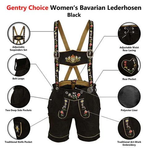 Other Traditional Women Black Lederhosen For Oktoberfest NEW item Size M / US 6-8 / IT 42-44 - 6 Thumbnail