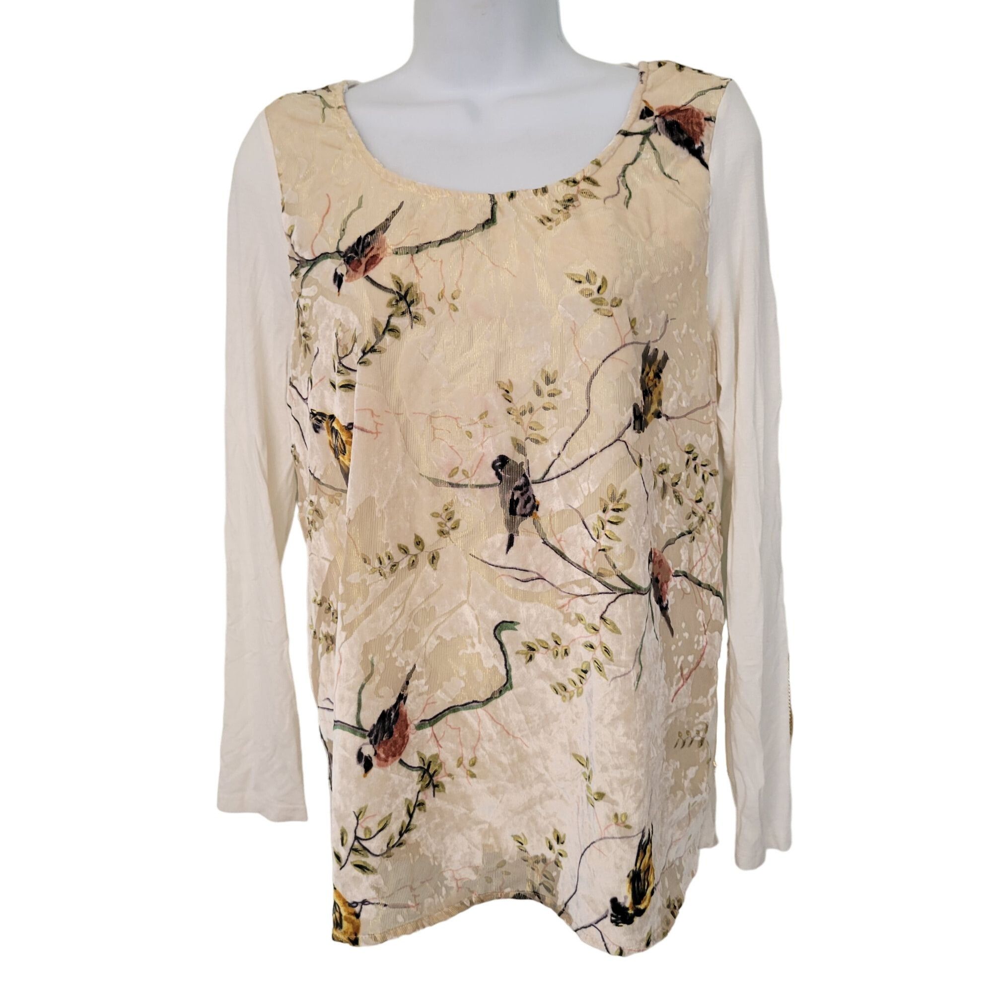 Anthropologie Anthropologie Deletta Bird Print Long Sleeve Top Cream S Vel Size S / US 4 / IT 40 - 2 Thumbnail