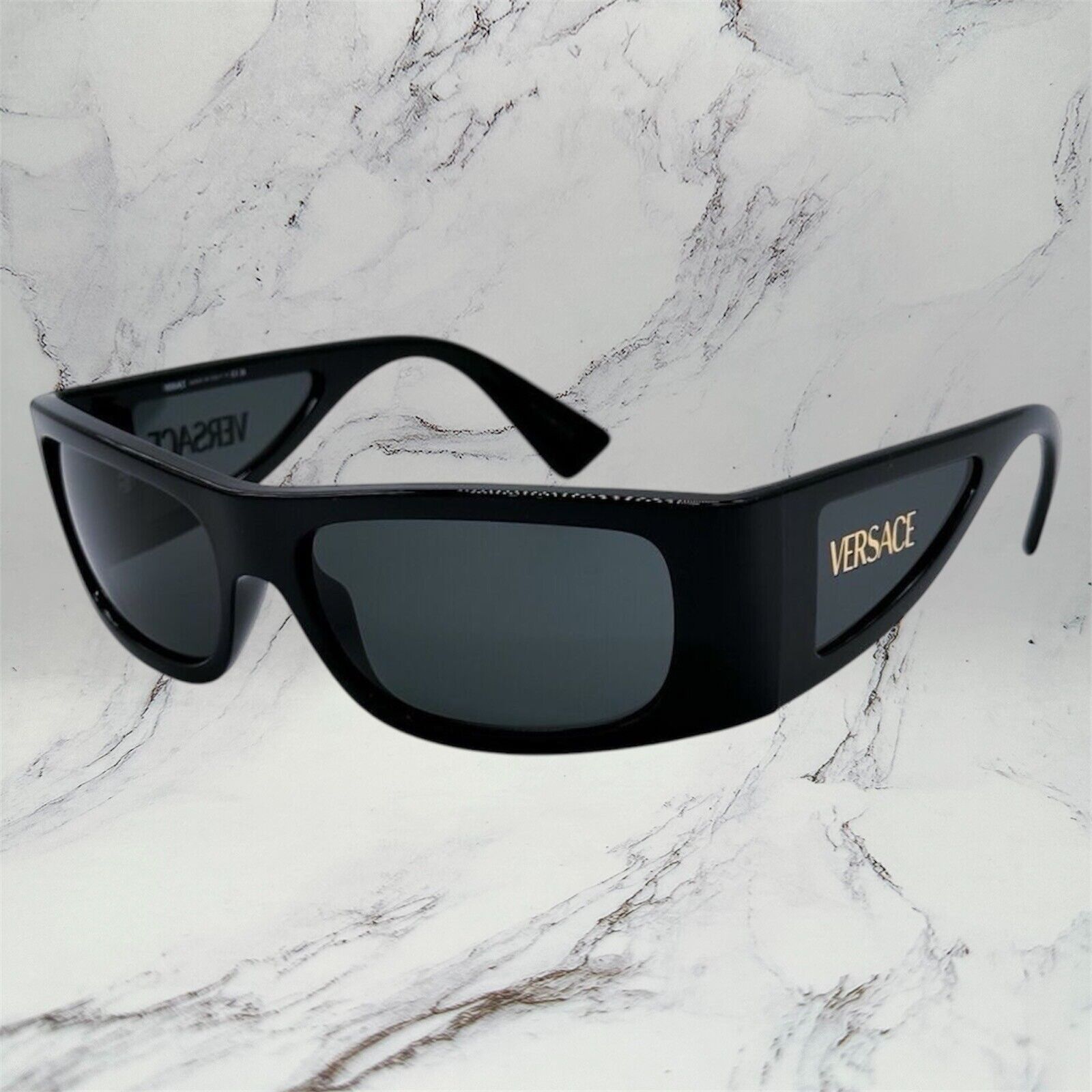 Versace VERSACE Sunglasses New Black Square Wrap Shield Mask Acetate Size ONE SIZE - 11 Thumbnail