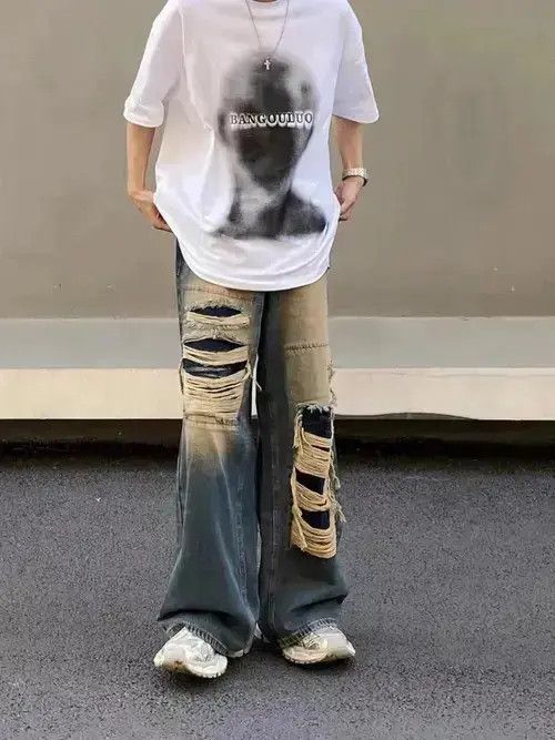 Japanese Brand Retro ripped distressed draped jeans Size US 32 / EU 48 - 1 Thumbnail