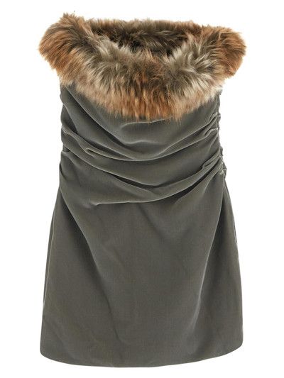 Saint Laurent Paris o1tp1o1224 Mini Dress In Velvet With Faux Fur in Green Size XS / US 0-2 / IT 36-38 - 1 Thumbnail