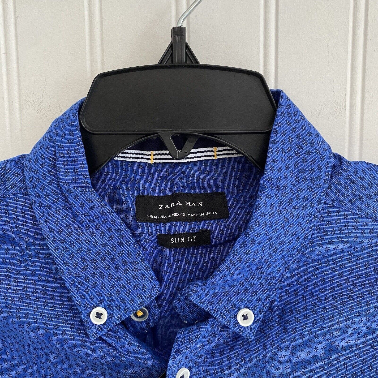 Zara Zara Man Blue Floral Print Slim Fit Long Sleeve Shirt Size US M / EU 48-50 / 2 - 2 Thumbnail
