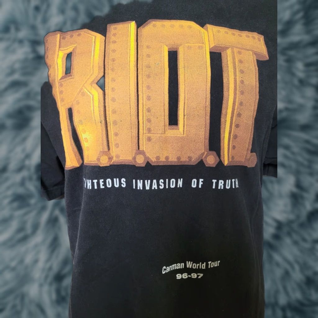 Vintage VTG 1996 Carman RIOT R.I.O.T. Tour T Shirt XL Black 90s Music Men Crew Neck Short Sleeve Size US XL / EU 56 / 4 - 1 Thumbnail