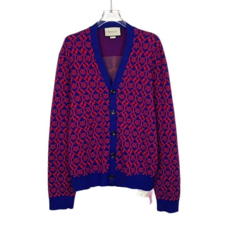 Gucci Gucci Purple Skull Print Wool V-Neck Cardigan Size US S / EU 44-46 / 1 - 1 Thumbnail
