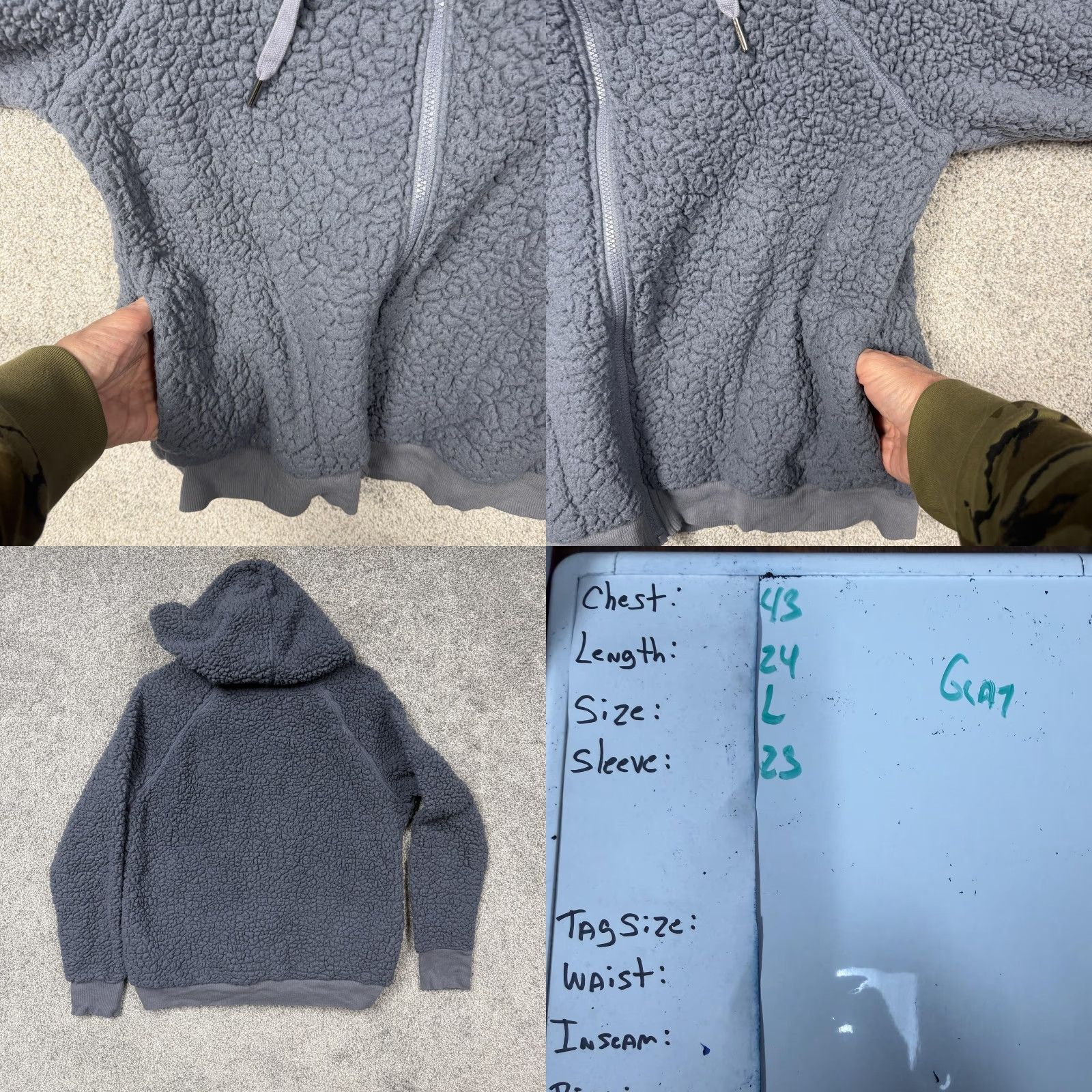 Vintage Z by Zella Hoodie Womens L Gray Sherpa Fleece Full Zip Teddy Cozy Winter Size L / US 10 / IT 46 - 8 Thumbnail