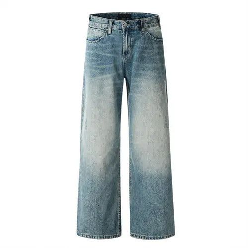 Men's wide-leg distressed cargo punk washed gradient jeans