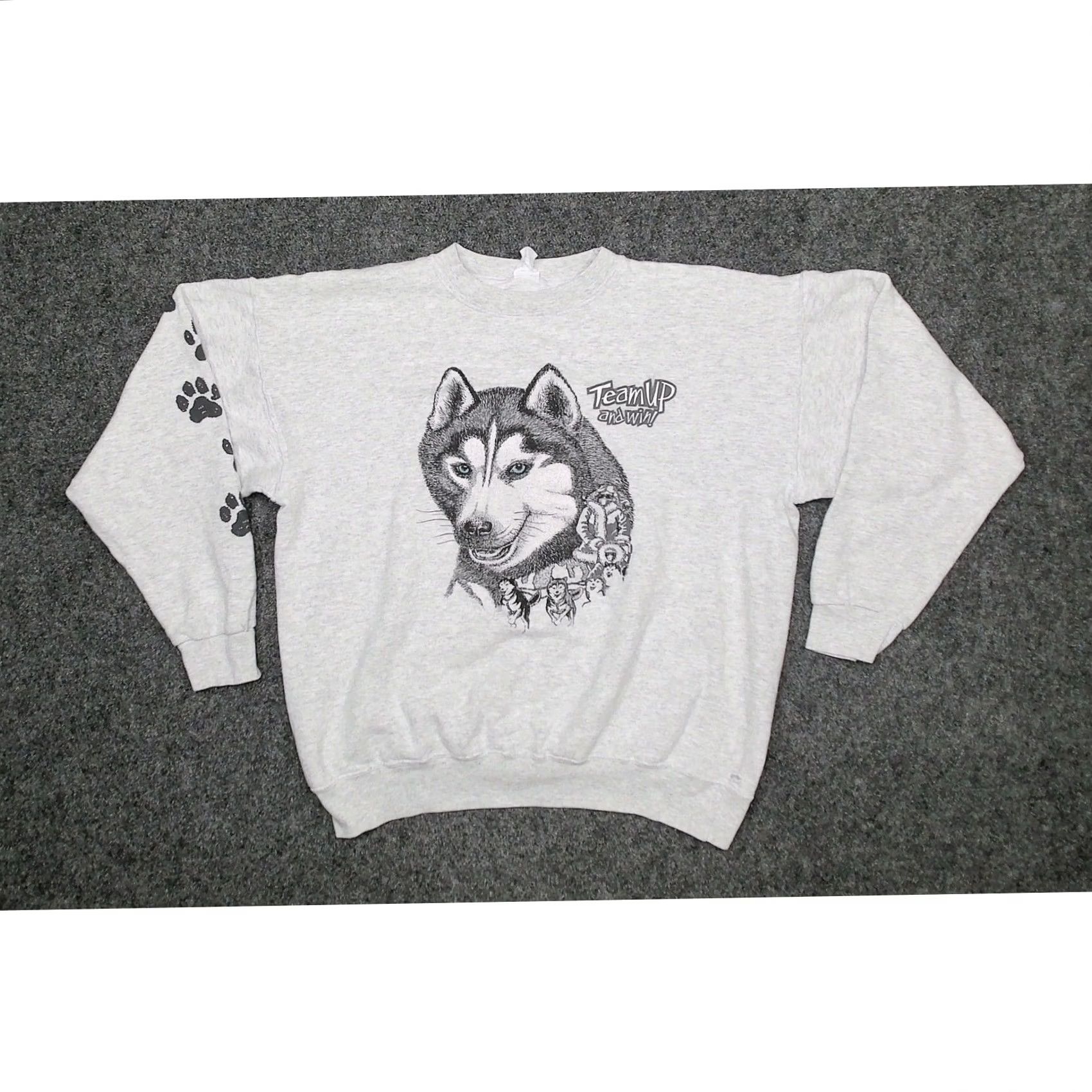 Vintage VINTAGE 90s Little Brownie Originals Husky Sled Dog Paw Print Gray Sweatshirt Mens XL Size US XL / EU 56 / 4 - 3 Thumbnail