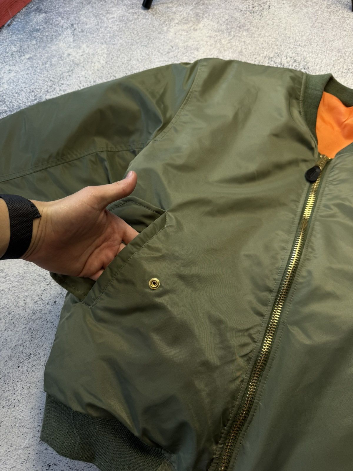 Alpha Industries Vintage Green Reversible Bomber Jacket MA1 Made in USA Size US XL / EU 56 / 4 - 15 Thumbnail